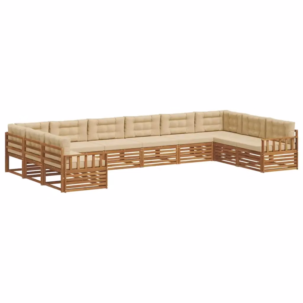 Set di divani da giardino a L vidaXL in legno di acacia massello con cuscini beige – 2