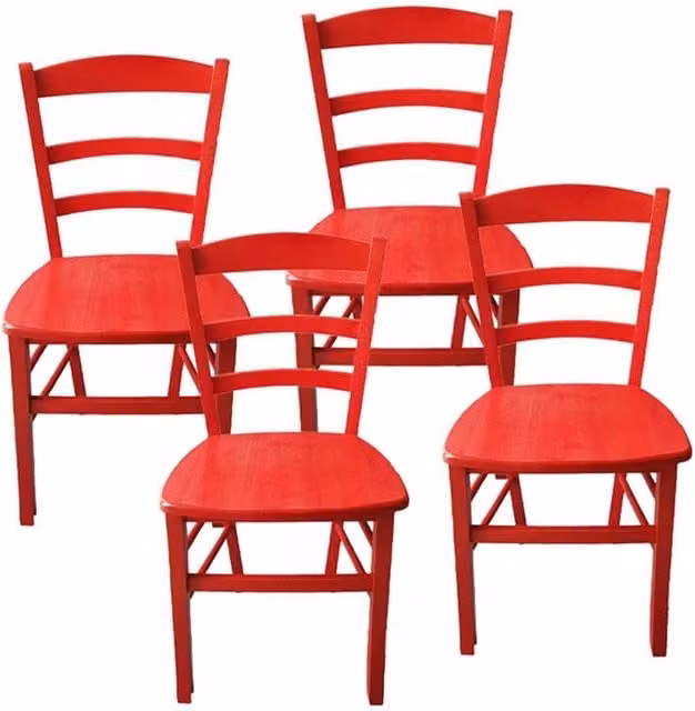 SET 4 SEDIE PAESANA IN LEGNO CON SEDUTA COMPATTA E SCHIENALE ALTO H 87 X L 45 X P 40 CM COLORE ROSSO