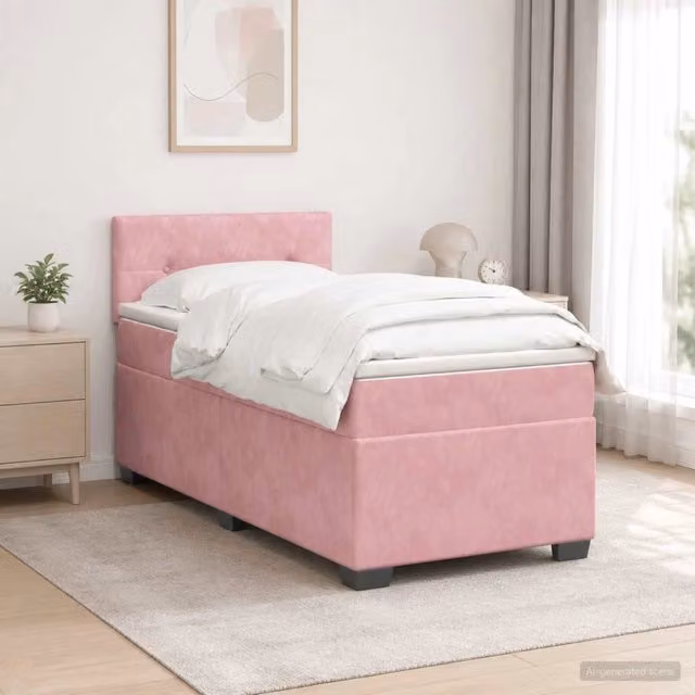 Letto con Box Spring e Materasso Ibrido vidaXL in Velluto Rosa con Illuminazione LED e Porte USB L/P/H: 100 x 200 cm