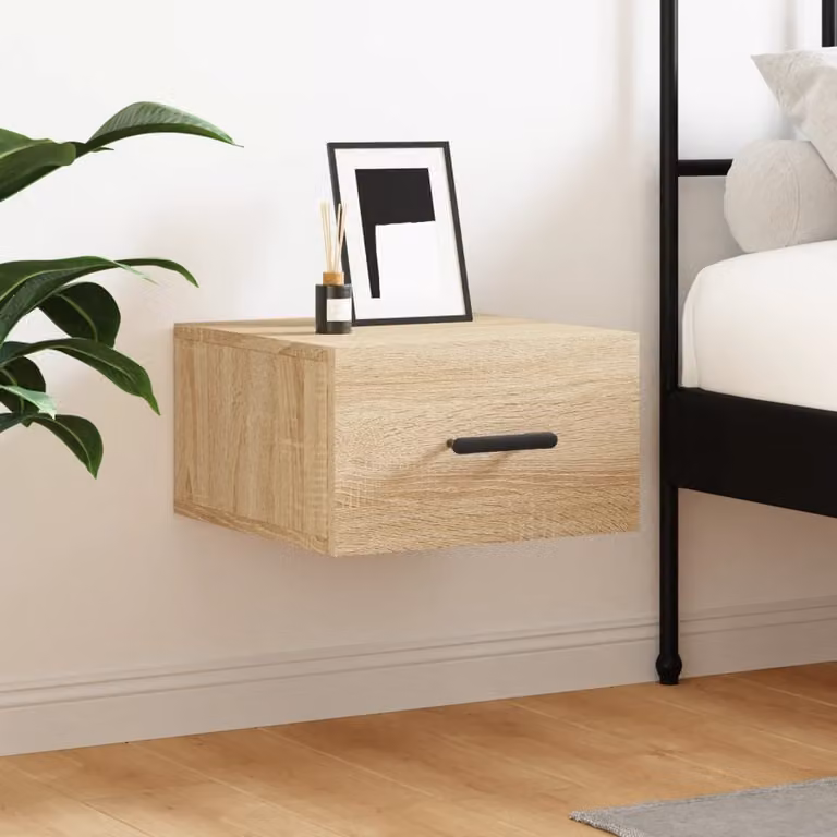 Comodino a muro vidaXL in legno Rovere Sonoma, L 35 cm x P 35 cm x H 20 cm