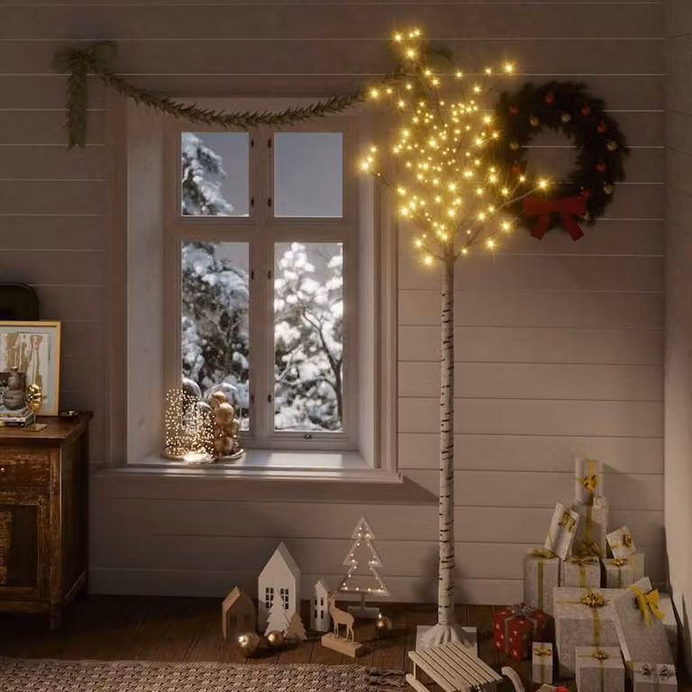 Albero di Natale vidaXL Bianco con 200 LED Luce Bianco Caldo per Interno ed Esterno
