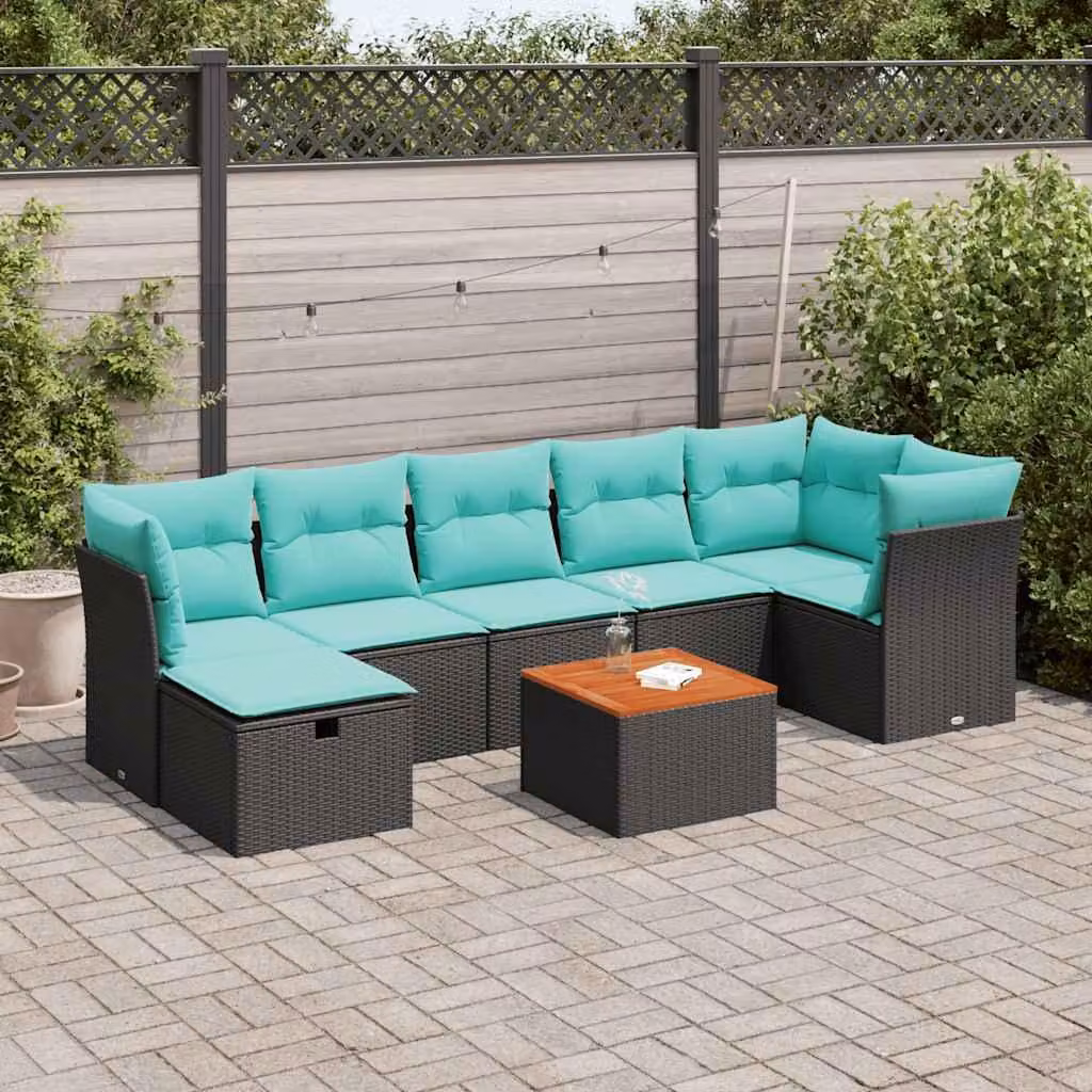 Maison Exclusive - Set da giardino 8 pezzi con cuscini in polyrattan nero