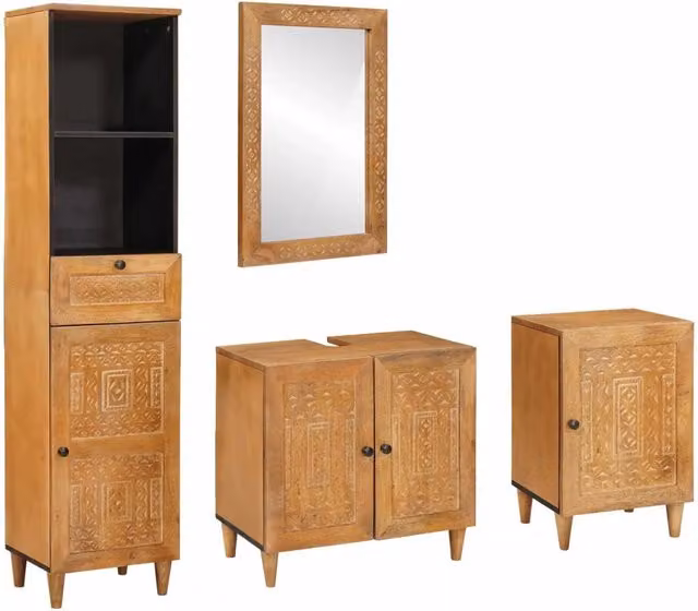 Set di mobili per il bagno 4 pz Marrone Legno ingegnerizzato 3310068