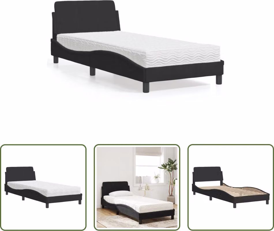 The Living Store Letto con materasso nero 90x190 cm in velluto