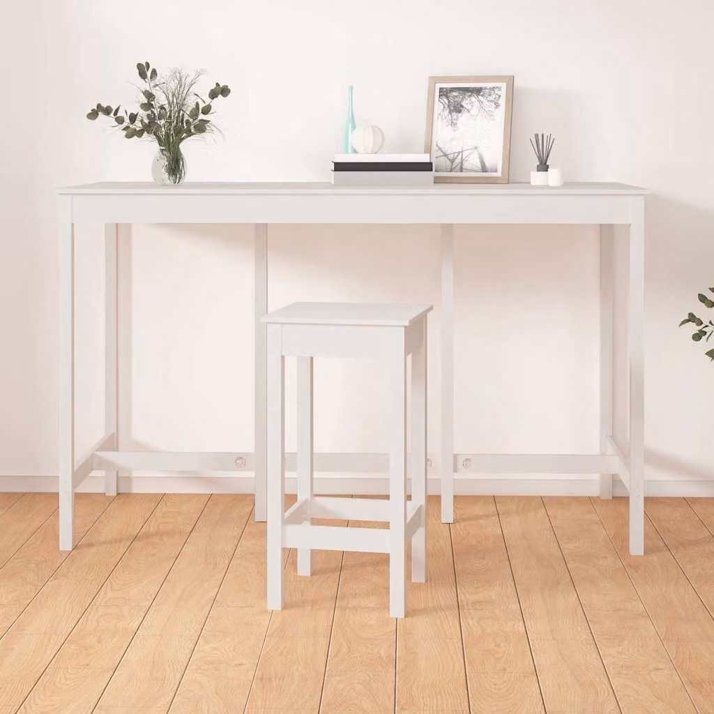vidaXL Tavolo da Bar in Legno di Pino Massello Bianco L: 180 cm, P: 80 cm, H: 110 cm