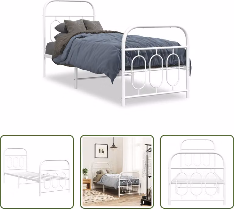 The Living Store Struttura letto con testiera e pediera in metallo bianco 75x190 cm