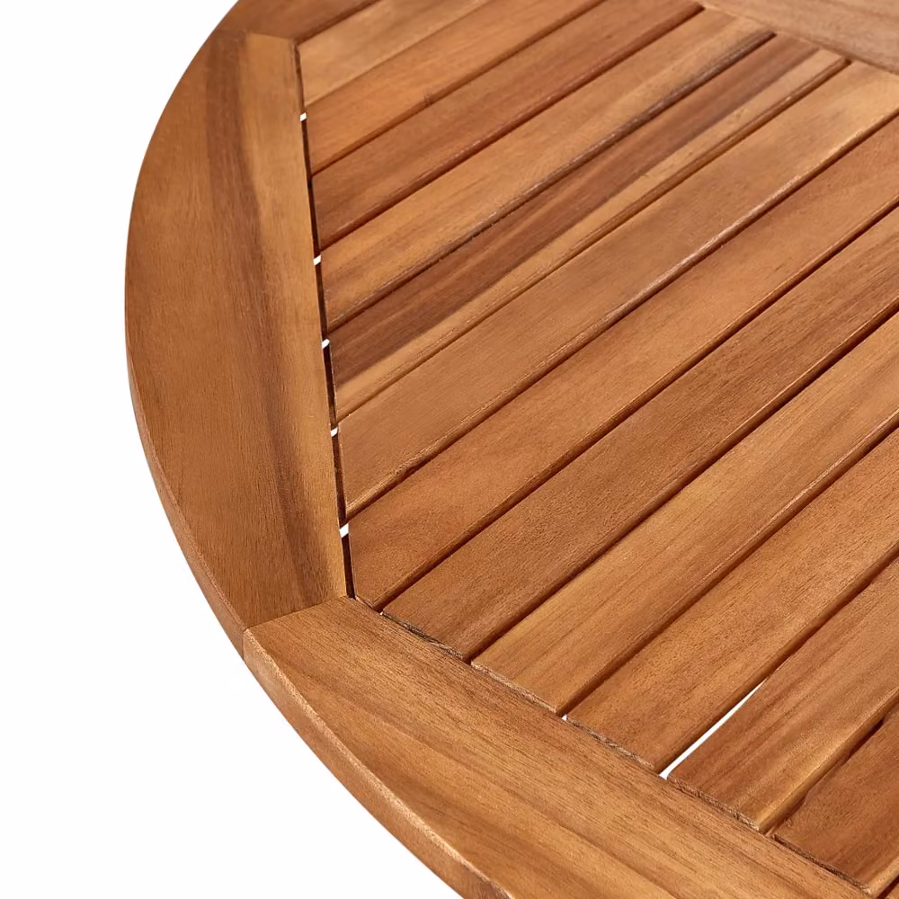 Tavolo da giardino rotondo BELIANI in legno di acacia marrone con piano a doghe e design moderno per esterni e interni, Diametro: 120 cm – 2