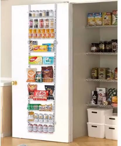 Organizzatore per Dispensa VEVOR Sopra Porta con 10 Ripiani Regolabili in Acciaio, Porta Spezie Sospeso da Parete, Colore Bianco, L/P/H: 42,0 x 18,0 x 195,0 cm