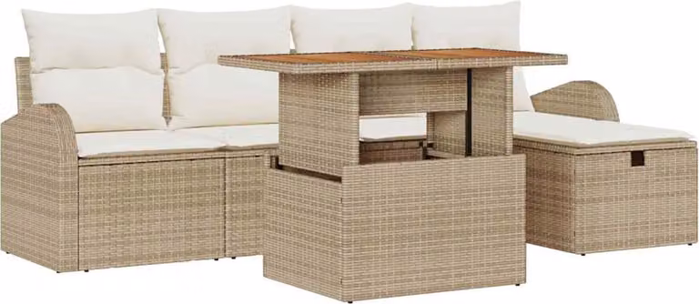 Set Divano da Giardino 6 pcs Beige polyrattan