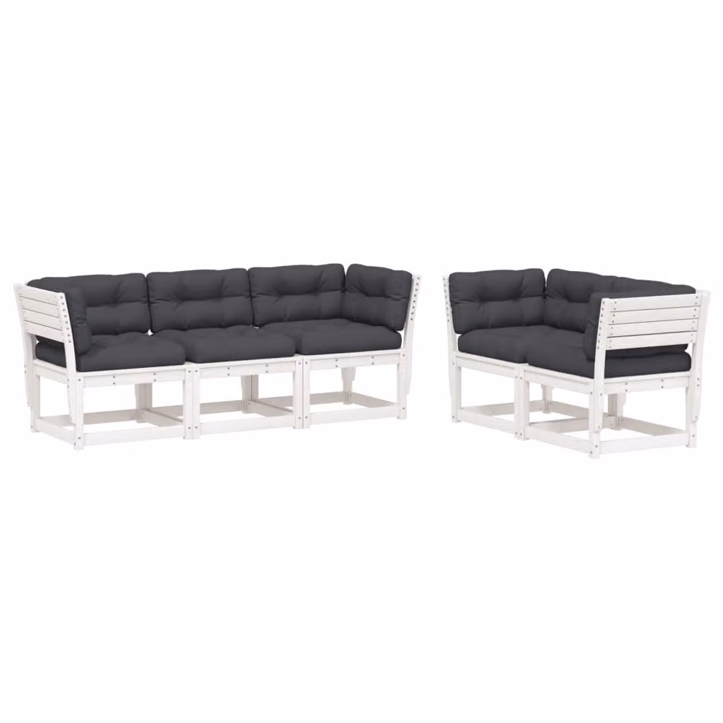 Set Divani Giardino 5pz con Cuscini Bianco Legno Massello Pino
