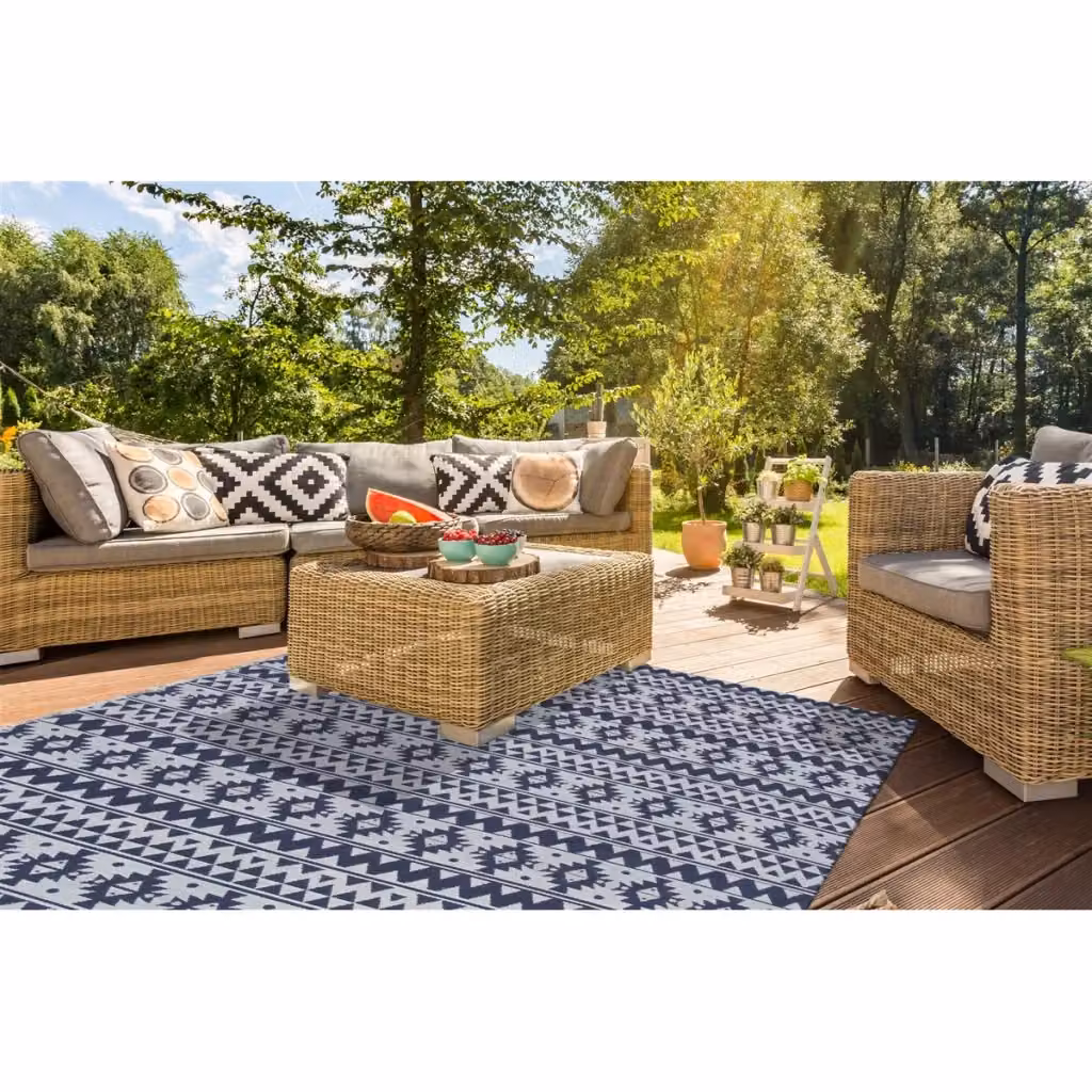 Tappeto In&Outdoor Sunny Kendra Home in Poliestere Blu e Bianco con Design Geometrico Moderno – 2