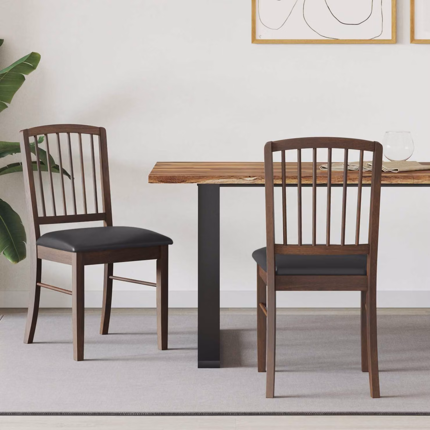 Set di 2 sedie da pranzo moderne vidaXL in legno di gomma e similpelle marrone chiaro
