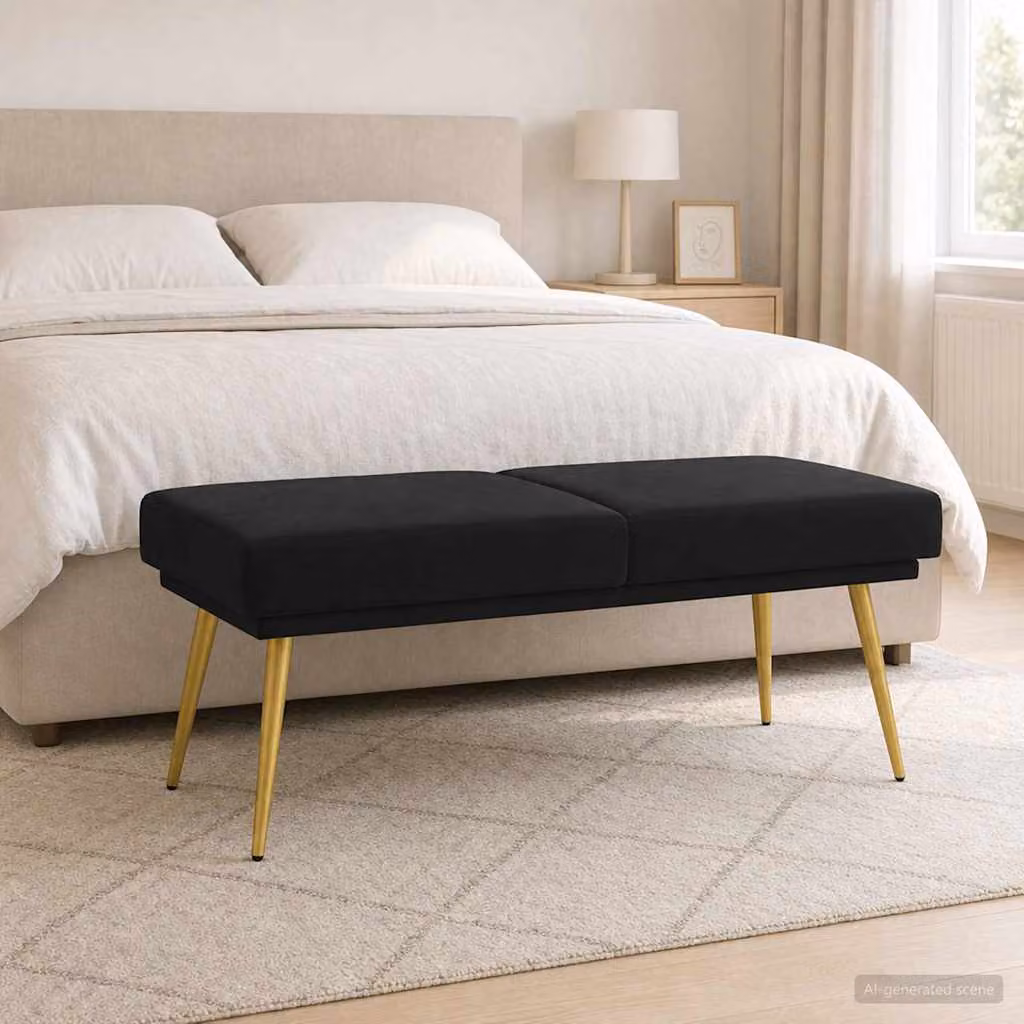 Panchina a doppio strato vidaXL in velluto nero L: 120 cm, P: 45 cm, H: 46 cm