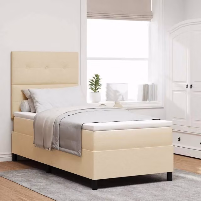 Letto a molle con testiera vidaXL in tessuto beige L 80 x P 200 cm