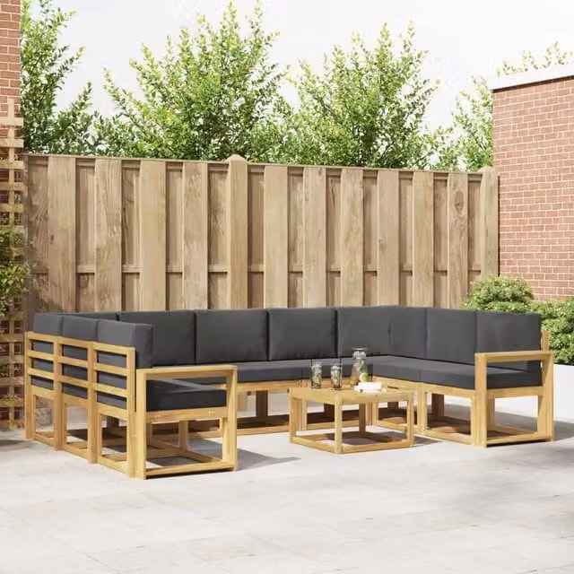 Set di divani da esterno a forma di U vidaXL in legno di acacia con cuscini, Bianco e Antracite – 1