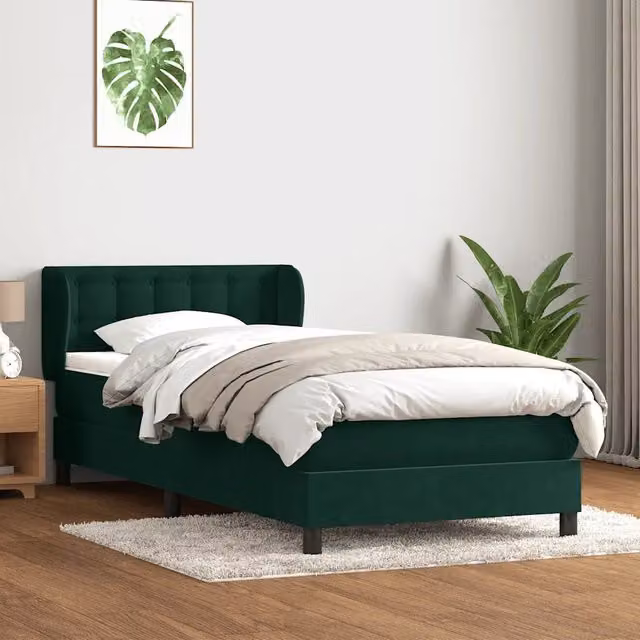 Letto Ibrido vidaXL con Giroletto a Molle e Materasso in Velluto Verde Scuro e Bianco L/P/H: 83 x 223 x 30 cm – 1