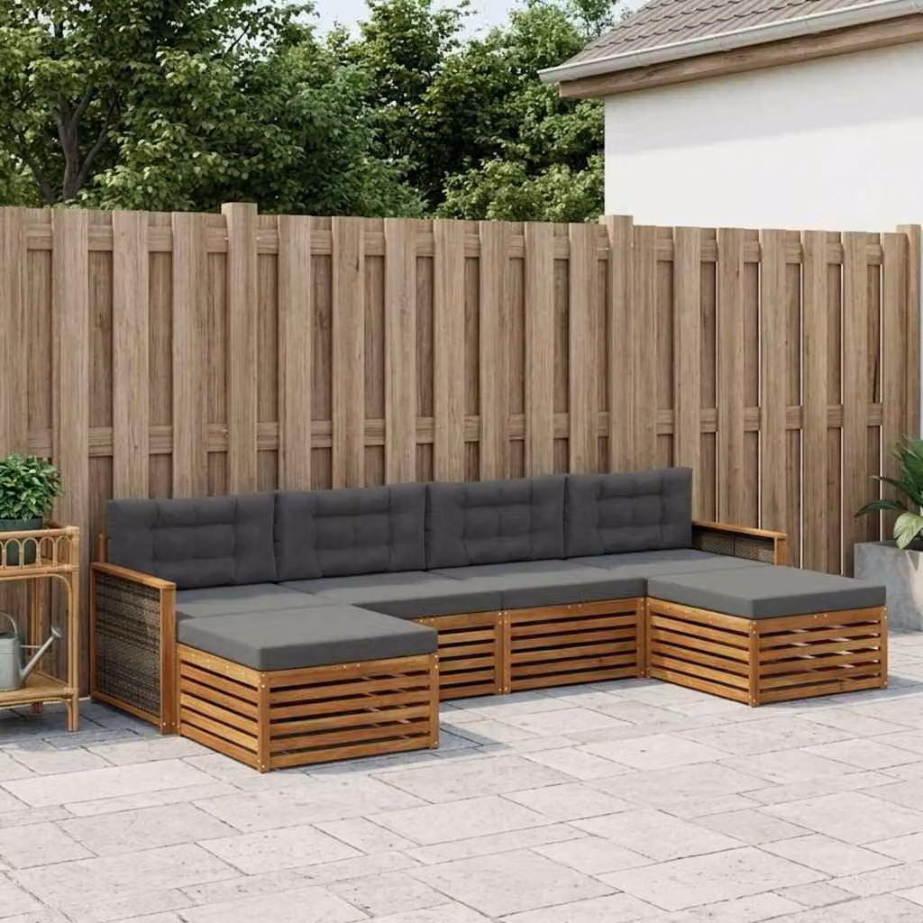 Set di divani da esterno vidaXL a forma di L composto da 6 pezzi in legno di acacia massello con cuscini inclusi, disponibile nei colori marrone o grigio