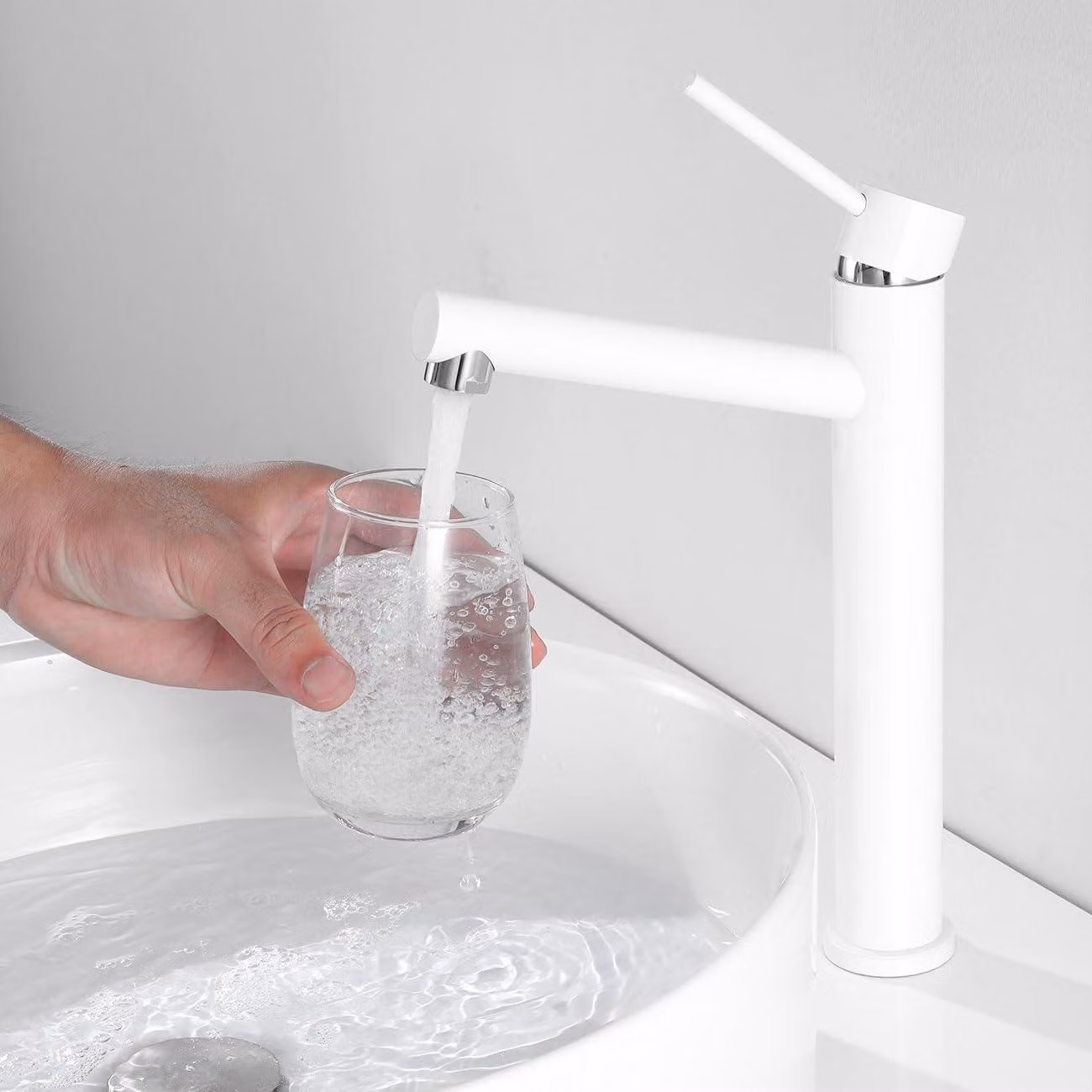 Miscelatore per lavabo, altezza 25 cm, bianco, in acciaio inossidabile, per bagno