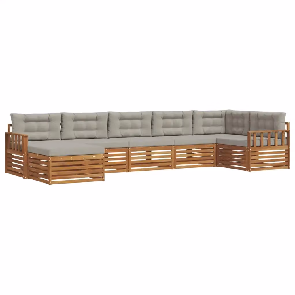 Set di divani da esterno 7 pezzi vidaXL in legno di acacia con cuscini grigi e design moderno a forma di L – 2
