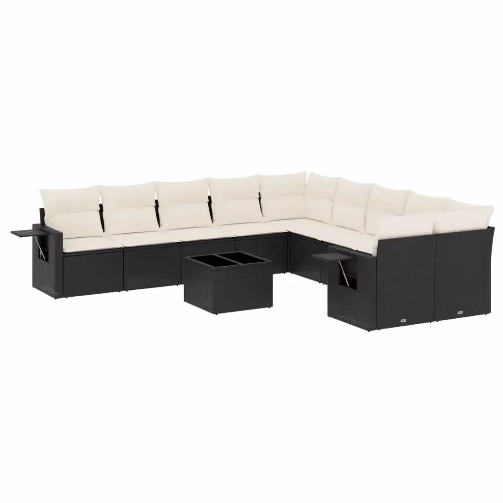 Set da giardino moderno vidaXL composto da 11 pezzi in polyrattan nero con cuscini e tavolino da esterno – 2