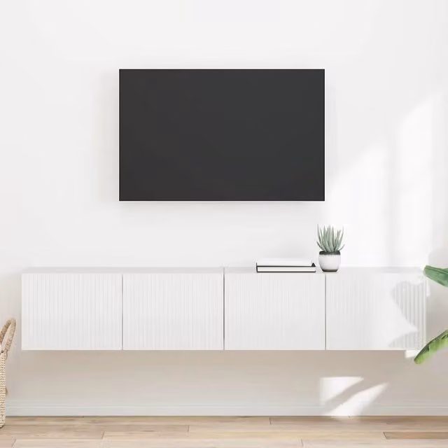 Set di 2 mobili TV da parete vidaXL in bianco lucido, L: 60 cm, P: 31 cm, H: 29.5 cm