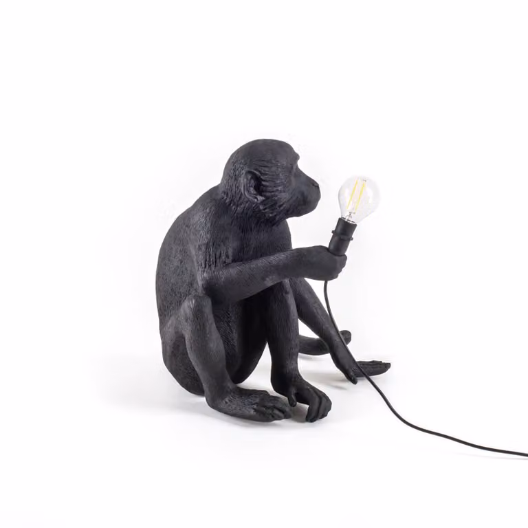 SELETTI Lampada LED da terrazza Monkey Lamp seduta nero, Nero, Plastica, Design