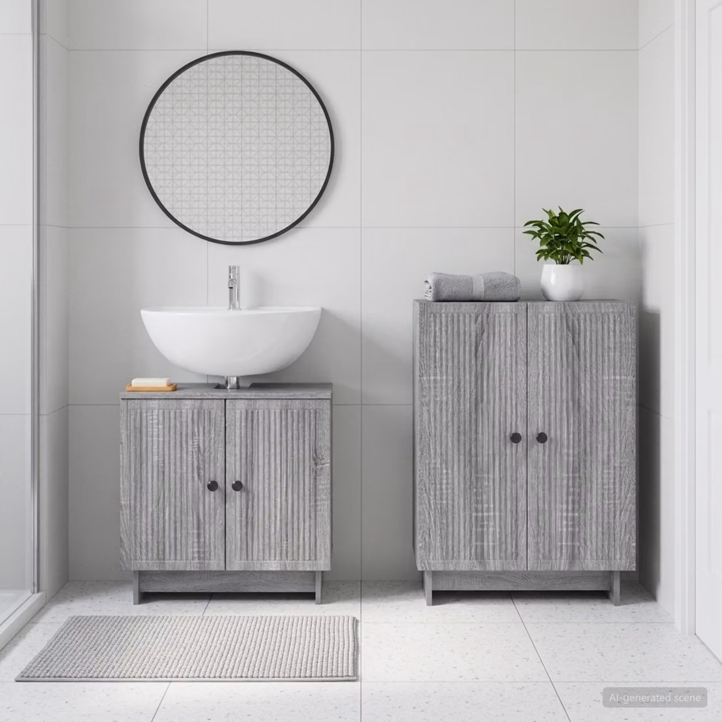 Set di mobili da bagno vidaXL EDE composto da mobile lavabo e mobile contenitore, finitura Sonoma grigio opaco