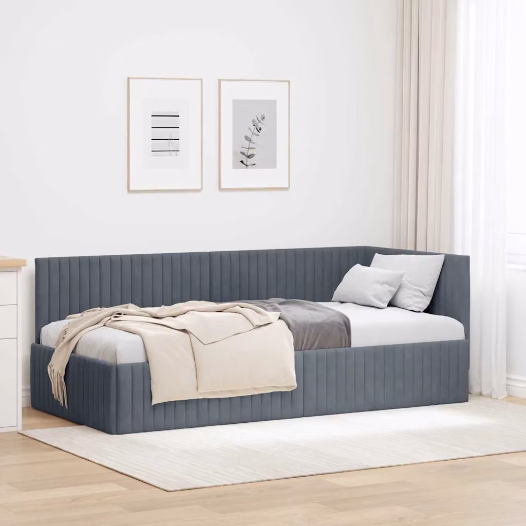 vidaXL Cornice del letto ad angolo asimmetrico in velluto grigio, L/P/H: 190 x 90 x 72 cm – 1