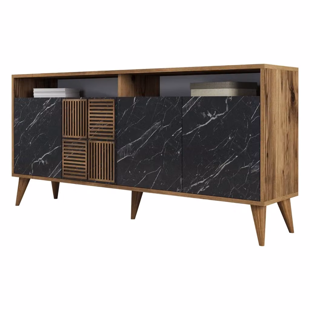 Madia Thuile DMORA, Credenza moderna con 2 ripiani, L/P/H: 160 x 35 x 78 cm, Nero Marmo – 2
