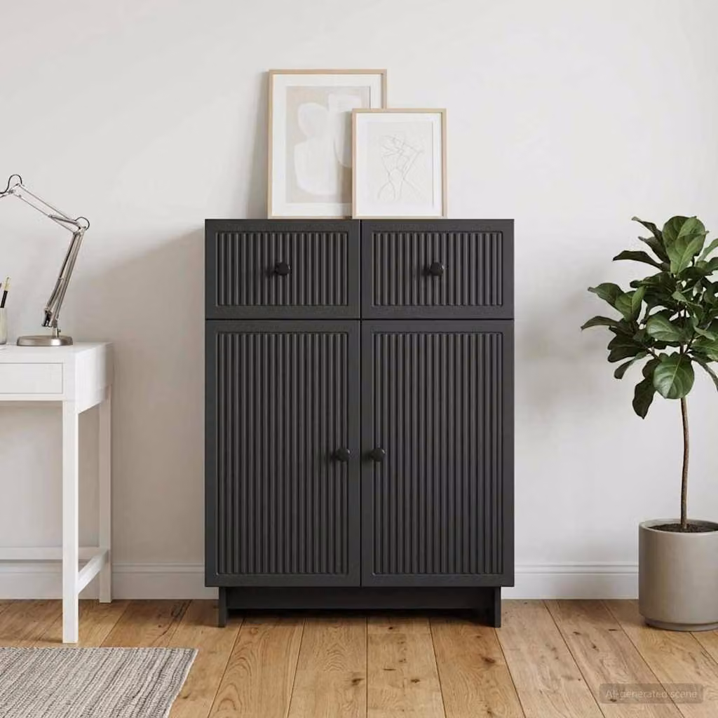 Credenza moderna vidaXL in legno ingegnerizzato e metallo, Nero opaco, L: 66 cm, P: 34,5 cm, H: 90 cm