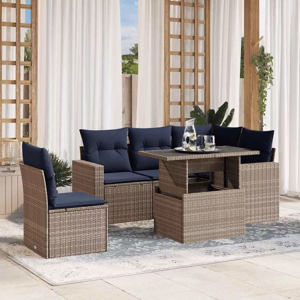 Maison Exclusive - Set di 6 divani da giardino con cuscini, grigio, polyrattan