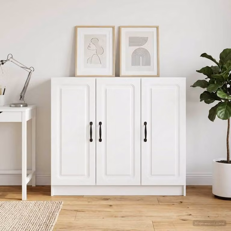 Credenza moderna vidaXL in legno ingegnerizzato e metallo, colore bianco, L 89 x P 34,5 x H 77 cm