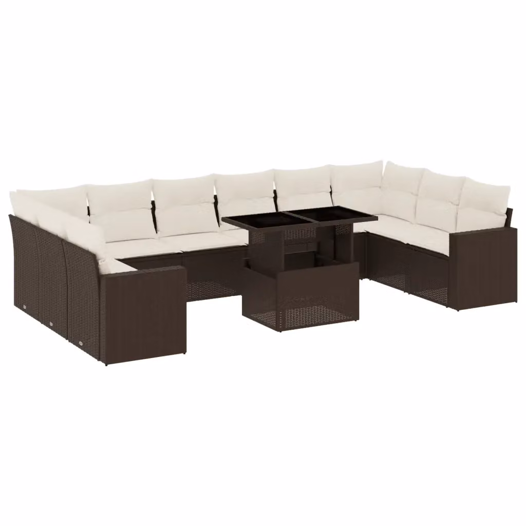 vidaXL Set Divani da Giardino 11 pz in Polyrattan Marrone con Cuscini – 2