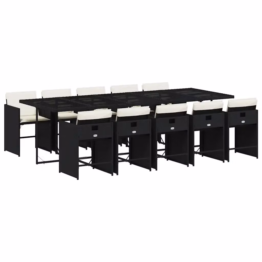 vidaXL Set da Pranzo da Giardino 11 pz in Polyrattan con Piano in Vetro e Cuscini Nero e Bianco – 2