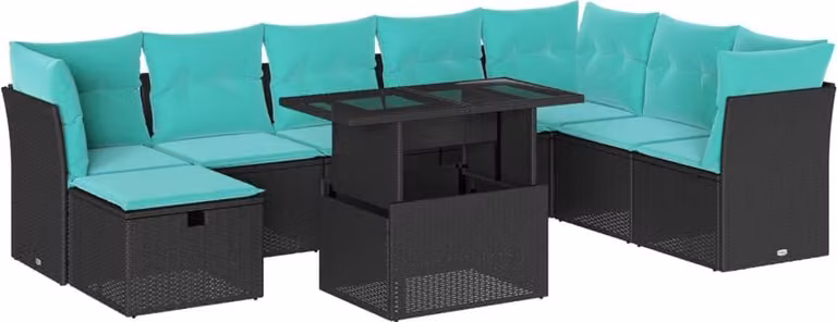 vidaXL Set di divani da giardino da 9 pezzi con cuscini, in polyrattan nero