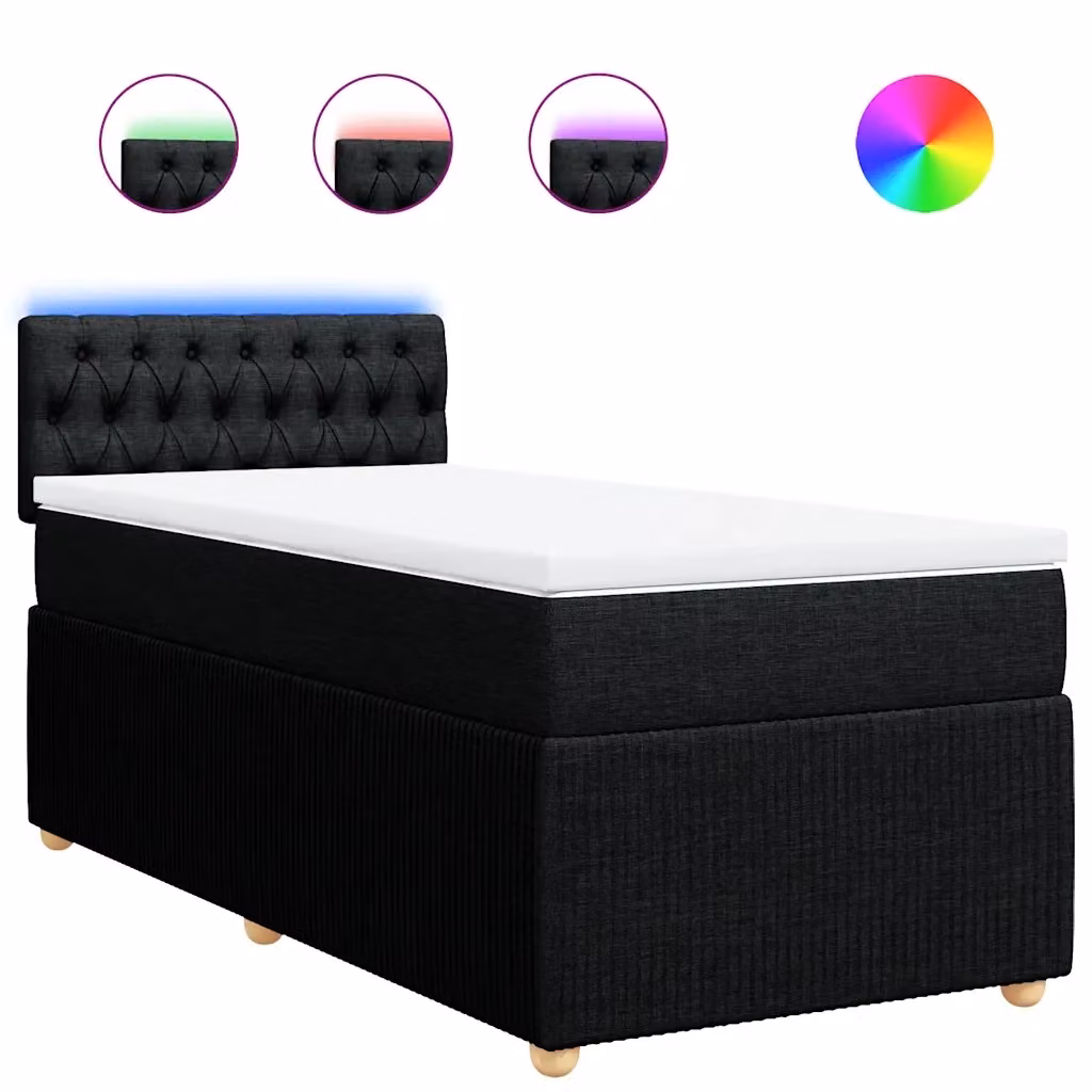 vidaXL Letto Ibrido con Materasso a Molle Insacchettate e Illuminazione Sotto il Letto, Nero e Bianco, L/P/H: 90 x 190 x 100,5 cm – 2