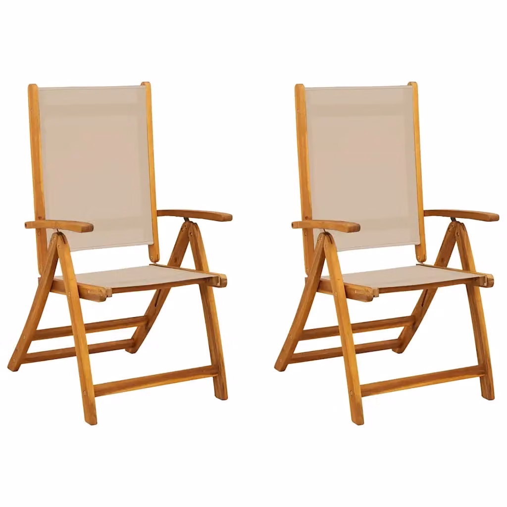 Set di 2 sedie pieghevoli vidaXL in legno di acacia oliato e textilene beige per giardino e terrazza – 2