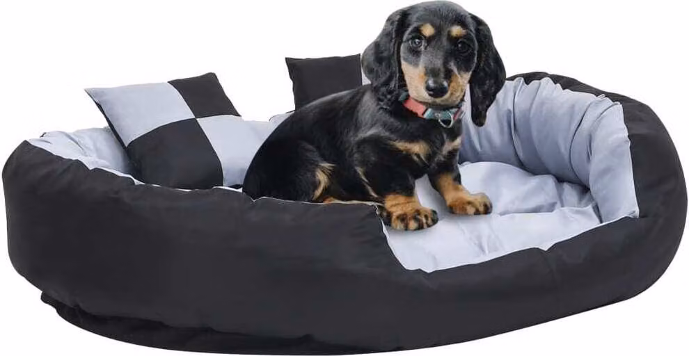 The Living Store Cuscino per cani reversibile e lavabile grigio e nero 110x80x23 cm