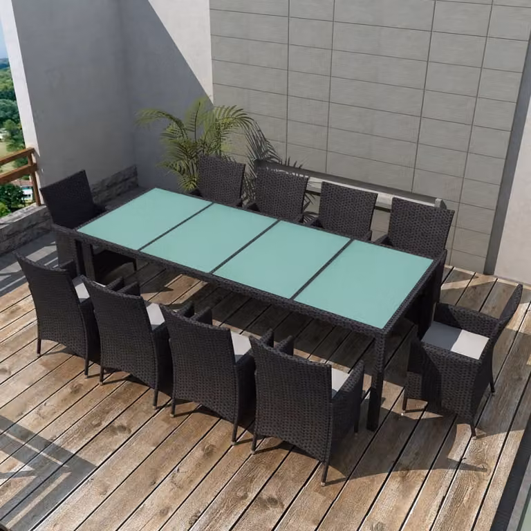 Maison Exclusive - Set da pranzo da giardino 11 pezzi con cuscini in polyrattan nero