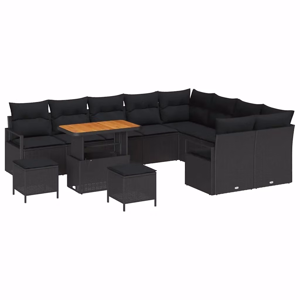 Set Divano da Giardino Moderno vidaXL in Rattan e Legno di Acacia Nero 12 Posti – 2