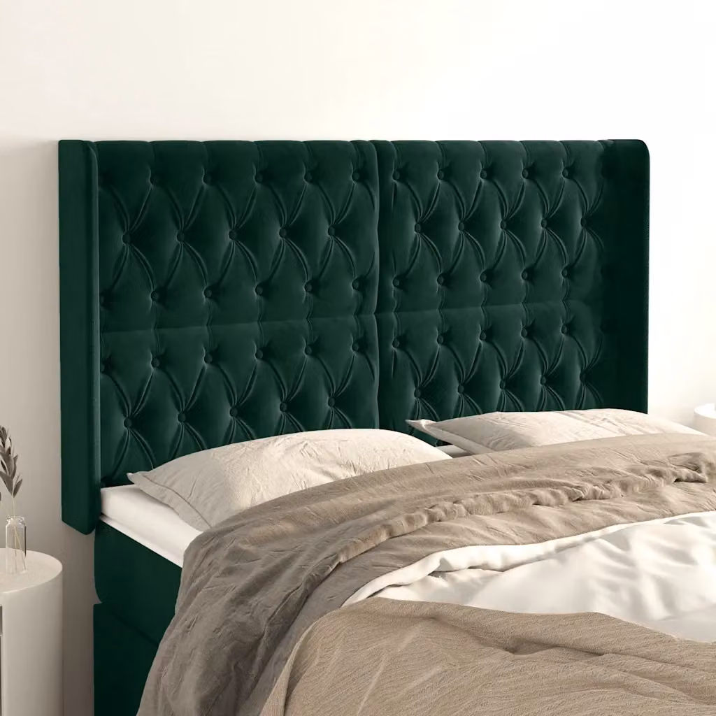 Testata del letto ad orecchio in velluto verde scuro L: 147 cm, P: 16 cm, H: 118-128 cm – 2