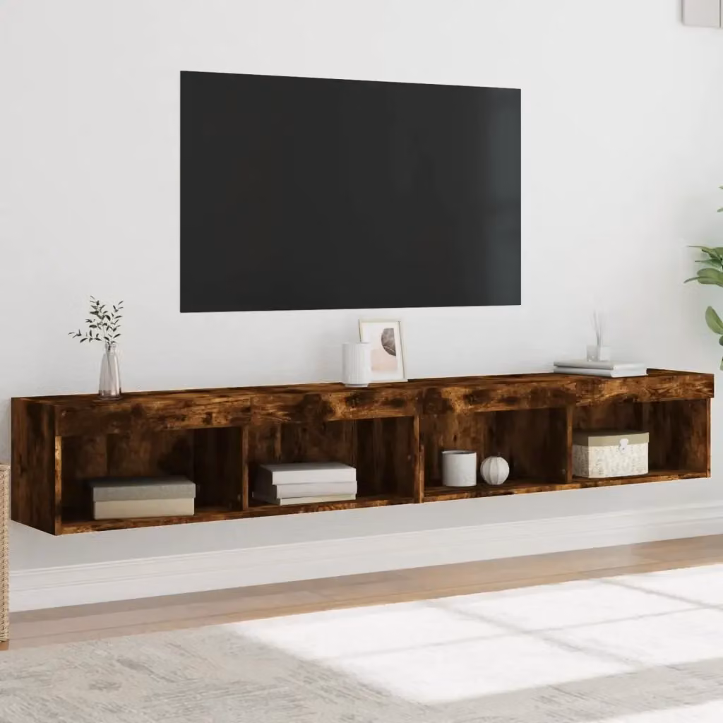 Set di 2 Mobili Porta TV Moderni con Luci LED Integrate in Rovere Fumo, L/P/H: 100 x 30 x 30 cm – 2