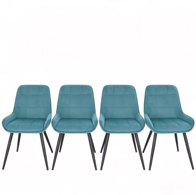 Set di 4 sedie da pranzo in velluto turchese, seduta 38x43 cm, metallo nero