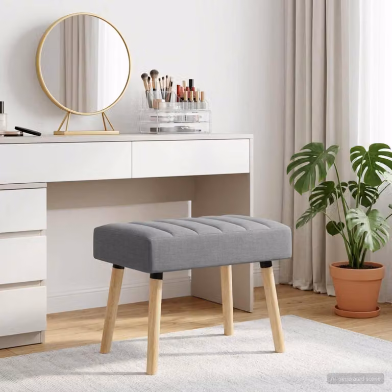 Panchina trapuntata a canale moderna vidaXL in tessuto grigio con struttura in legno di gomma L 60 cm x P 40 cm x H 45 cm