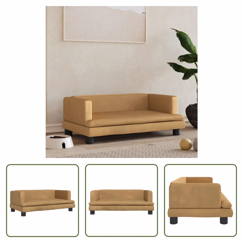 The Living Store Letto per cani Marrone 80x45x30 cm in velluto