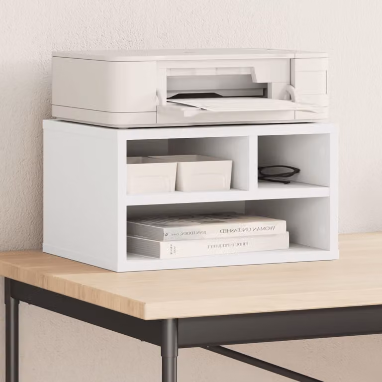 vidaXL Supporto per Stampante Bianco in Legno e MDF con Pannello Posteriore L: 40 cm, P: 32 cm, H: 22,5 cm