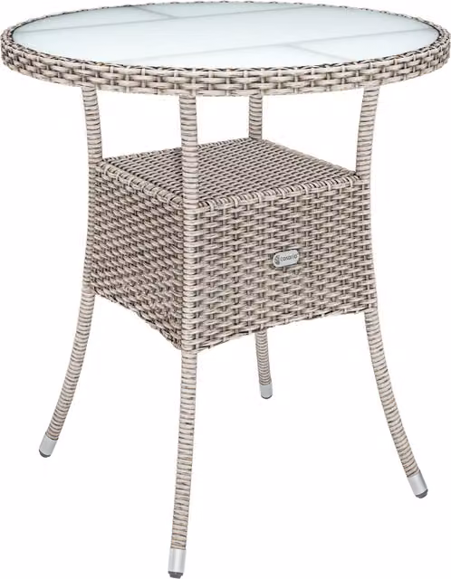 Tavolo da giardino rotondo Casaria in polyrattan e vetro con struttura in metallo, resistente ai raggi UV, Ø 60 cm, H 74 cm