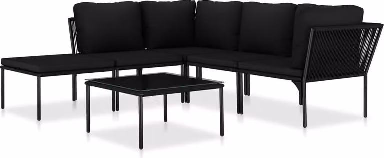Set Divani da Giardino 6 pz con Cuscini Neri in PVC