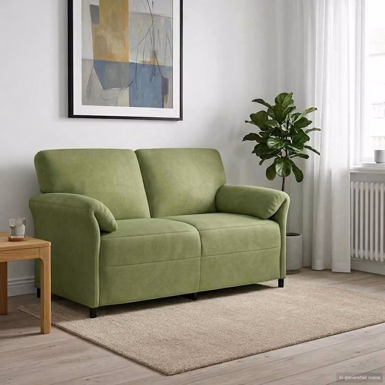 Divano a 2 posti moderno vidaXL in velluto verde con cuscini, L: 158 cm, P: 83 cm, H: 95 cm