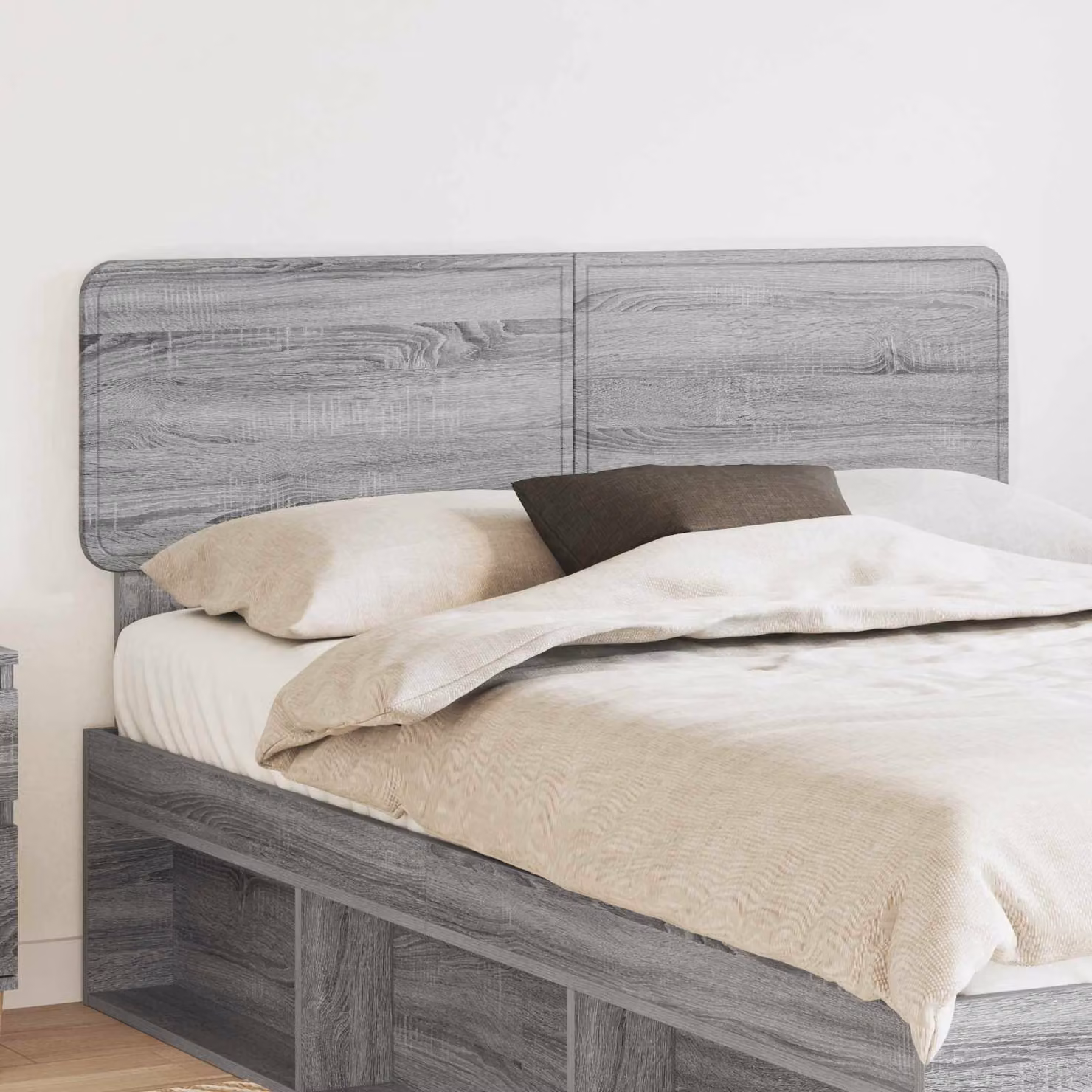 Testiera per letto vidaXL in legno ingegnerizzato grigio con scomparti laterali, stile minimalista